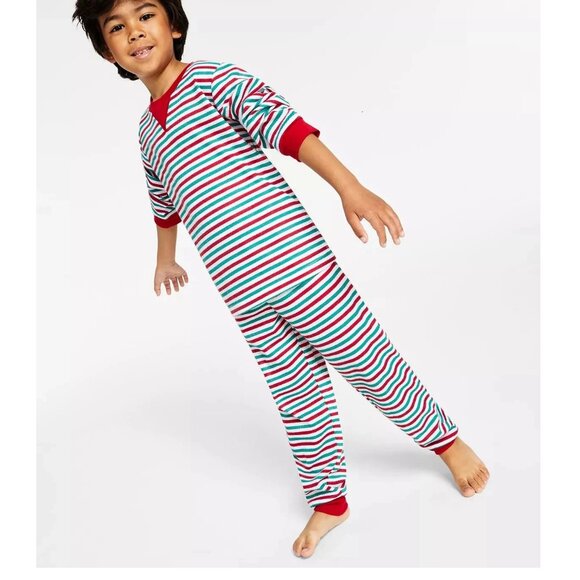 Family Pajamas Unisex Kids Boys Girls 2-Piece PJ Set, Red Green Stripe - Picture 1 of 4
